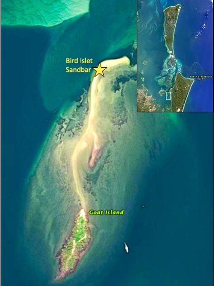 Map of Bird Island Sandbar, Moreton Bay, Brisbane.
