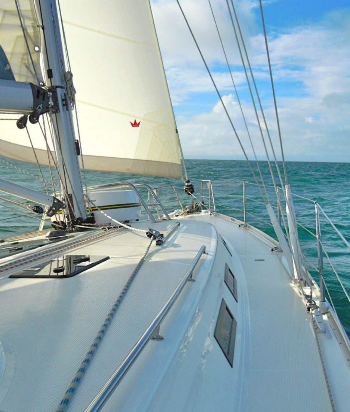 Sailing in Moreton Bay on a private yacht charter on Curlew Escape, Moreton Bay, Brisbane.
