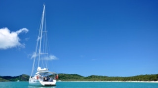 Yacht at Whitehaven Beach, Whitsundays