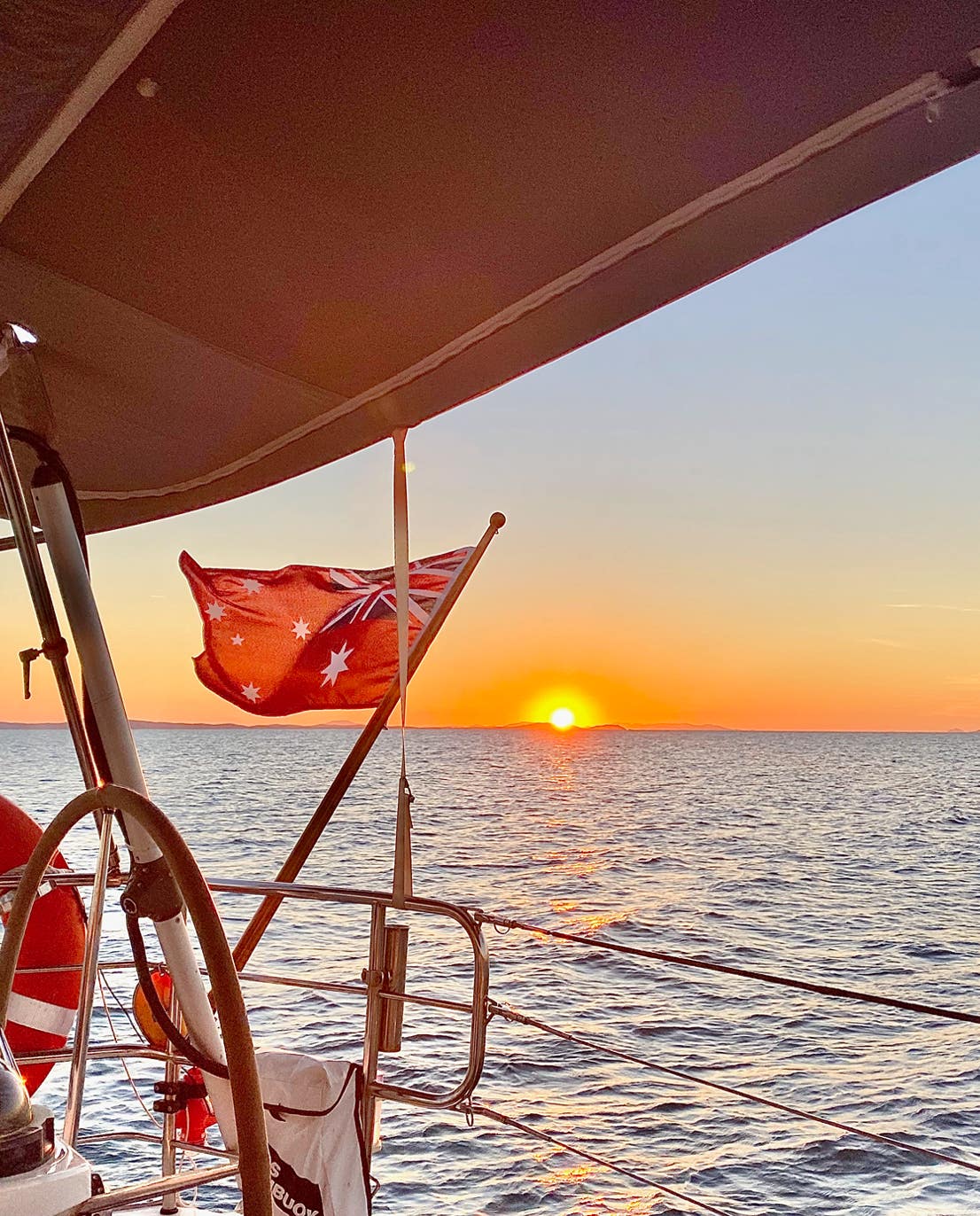 Sunset on a sunset sail on a private yacht charter on Curlew Escape, Moreton Bay, Brisbane.
