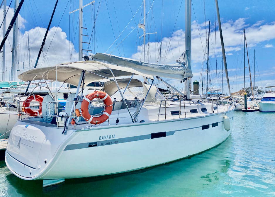 The yacht, available for private yacht charters in Moreton Bay, Brisbane.