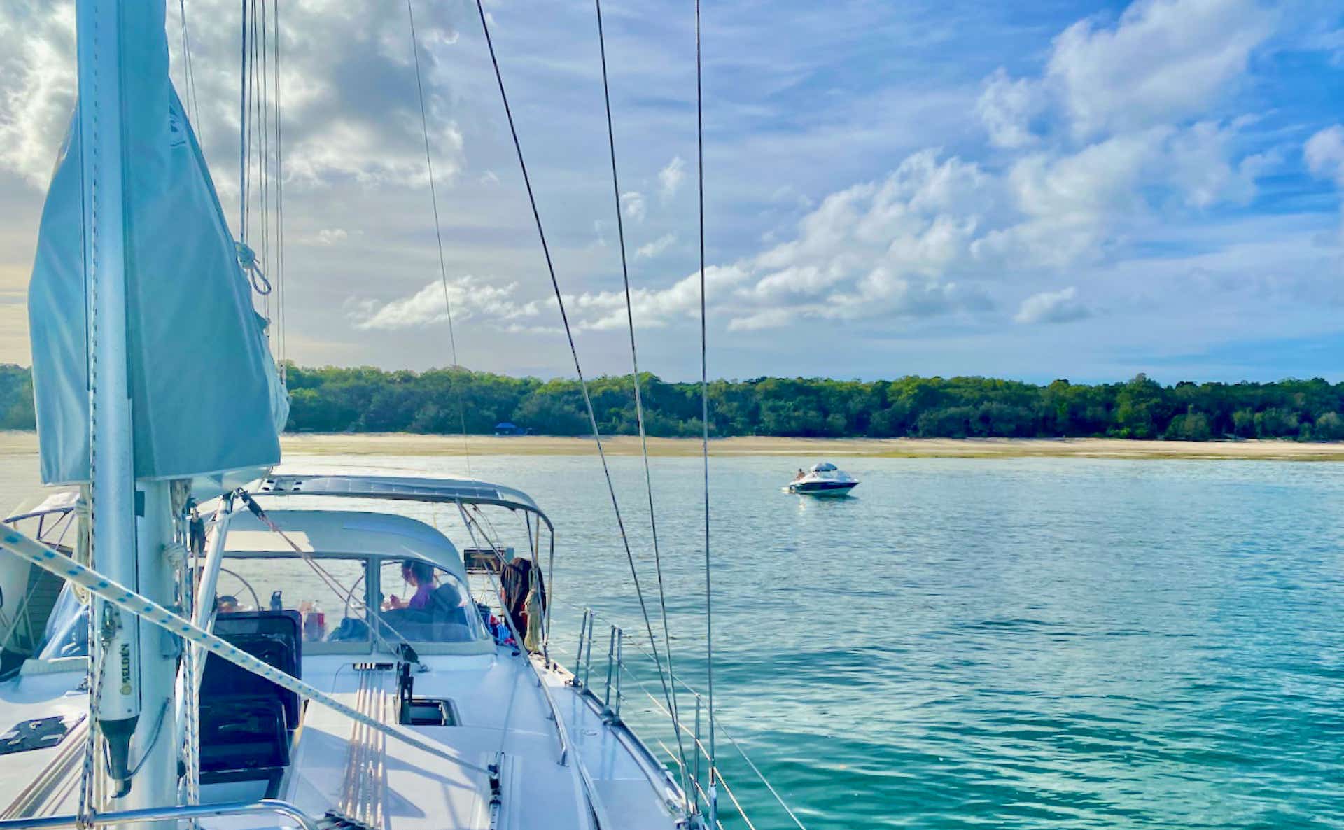 Anchored at Horseshoe Bay, Peel Island, Moreton Bay, Brisbane while on a private yacht charter aboard Curew Escape