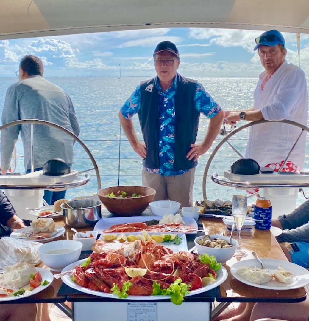 Fantastic seafood platter on sailing yacht Curlew Escape on a private yacht charter, Moreton Bay, Brisbane.